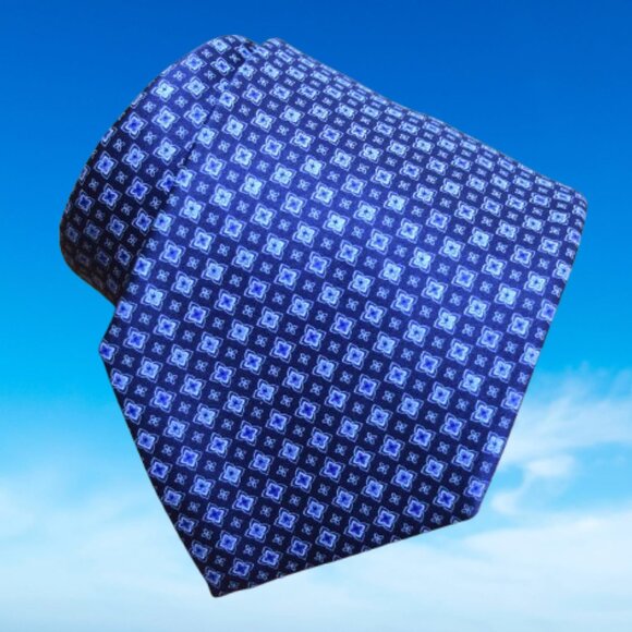 $840 New BRIONI Navy Aqua Blue Floral Medallion Handmade Italy Silk Neck Tie - Picture 3 of 15